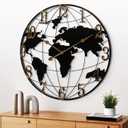 Maxstar Large World Map Wall Clock, Metal Minimalist Modern,Round Silent Non-Ticking Battery Operated Wall Clocks for Living Room/Home/Kitchen/Bedroom/Office/Farmhouse Decor (20 Inch, Black-arabic Numerals)