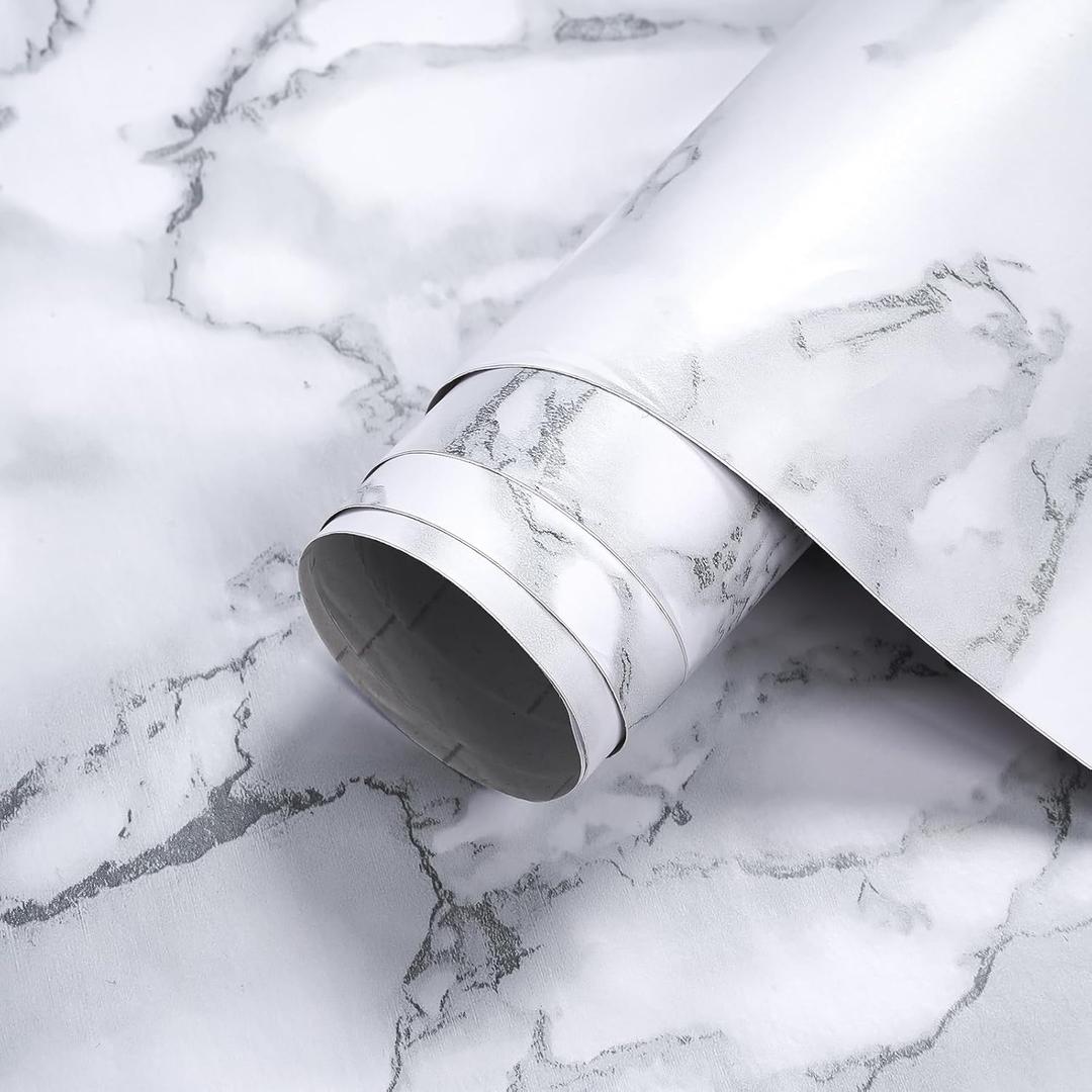White Marble Peel and Stick Wallpaper,17.7"x393",Self-Adhesive and Removable Granite Contact Paper for Furniture Makeover, Deal for Updating Old Furniture in Kitchen,Bedroom,Bathroom