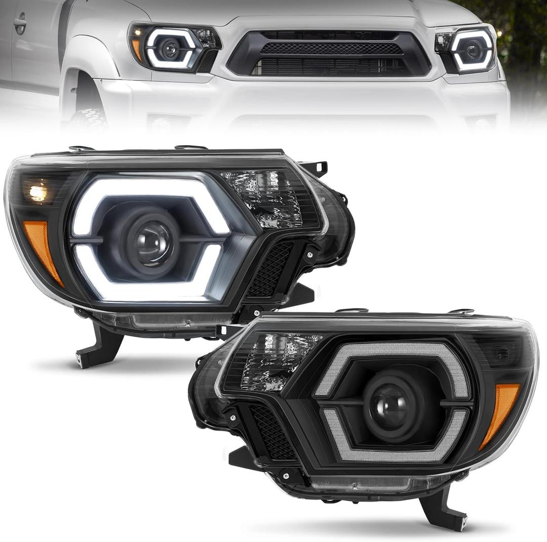 ELH 500% Brighter Headlight Assemblies Fit For 2012 2013 2014 2015 12 13 14 15 Toyota Tacoma with LED DRL Projector Headlamp Black Housing Amber Reflector