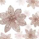 Boao Rose Gold 24 Pieces Poinsettia Flower Christmas Glitter Artificial Poinsettia with Clips Christmas Tree Ornament Decorations for DIY Xmas Wreath Holiday Home Party Decor, 3/4/6 Inches