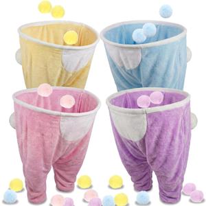 Cuffbow 4 Pcs Easter Bunny Granny Pants Outdoor Game Giant Pants with 40 Pom Balls Outdoor Tossing Catching Game for Easter Party Family Reunion Spring Team Building Church Events 14+