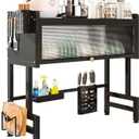 Over The Sink Dish Drying Rack, Over Sink Dish Drain Drying Rack for Kitchen Storage of Dishes and Cutlery, Space Saving Dish Rack with Cover, (Black, 33.5 inch)