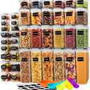 stusgo 42 Pack Airtight Food Storage Containers with Lids, Plastic Kitchen and Organization Canisters for Cereal, Flour and Sugar, Includes Spoons, Labels and a Pen