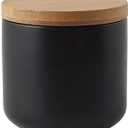 Pure Color Ceramic Sugar Bowl with Wooden Lid Sugar Dispenser Salt Pepper Storage Jar Pot Sugar Container Seasoning Pot Box Condiment Spice Racks Holder for Home Kitchen Black Small