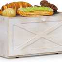 Bamboo Bread Box for Kitchen Counter Farmhouse Bread Storage Container Large Capacity Bread Storage Bin Bread Holder (Antique White)