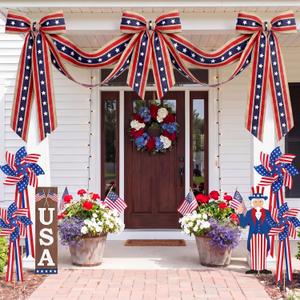 6.57 ft 4th of July Decoration Patriotic American Flag Bunting Patriotic Bow for Wreath Red White Blue Flag Banner for Independence Memorial 250th Anniversary Porch Garden Indoor Outdoor Decor