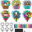 24 Set Mothers Day Crafts Picture Frame Fridge Magnet with Paint Pen Magnet, Mothers Day DIY Art Paper Flower Decorations Kit for Classroom Gifts School Craft Activities Home Party Favor Bulk Supplies