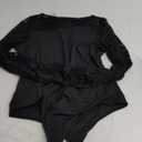 PINKYMSTYLE Womens Round Neck Lace Long Sleeve Bodysuit Sexy Double Lined Going Out Tops Fall Outfits 2024 (Black) M