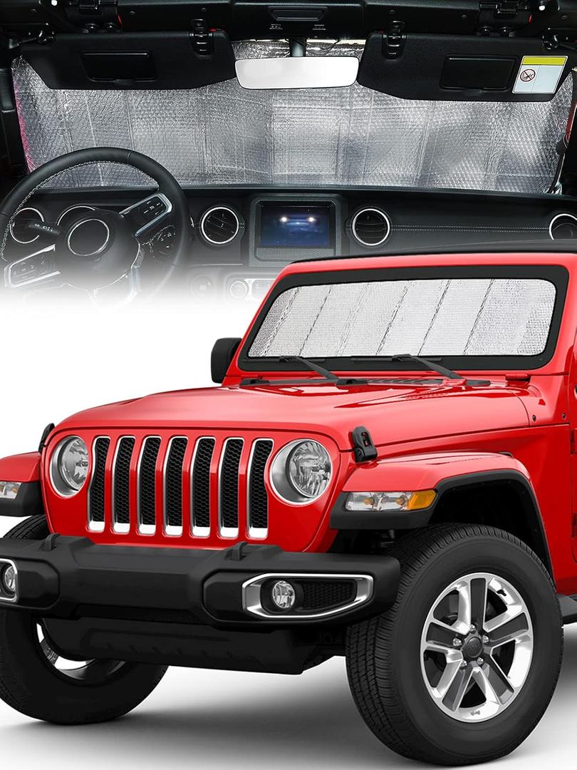 Upgraded Windshield Sunshade Compatible with Wrangler JL & Gladiator JT, Foldable Sun Visor Windshield Blocks UV Rays, Window Sun Shade Shield Protector Compatible with Wrangler JLU 2018-2024