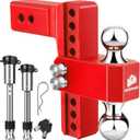 METOWARE Adjustable Trailer Hitch for 2.5 Inch Receiver, 8" Drop/Rise Heavy Duty Aluminum Tow Hitch, 18,000 LBS GTW, Dual Ball (2" & 2-5/16"), Double Stainless Steel Locks & Hitch Pin (Red)