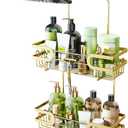 HapiRm Shower Caddy over Shower Head with 2 Soap Holders, Rustproof & Waterproof Hanging Bathroom Organizer with 12 Hooks, No Drilling Hanging Bathroom Caddy - Gold
