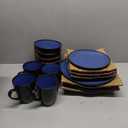 Gibson Elite Soho Lounge Round Reactive Glaze Stoneware Dinnerware Set, Service for 4 (16pc), Blue, Soho Round.