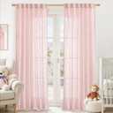 LAMIT Linen Curtains for Living Room 84 inch Length 2 Panels, Light Filtering Semi Sheer Drapes Back Tab and Rod Pocket Farmhouse Panels for Kids Bedroom/Girls Room, Pink, 52 x 84 Inch