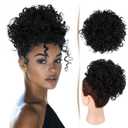 Messy Bun Hair Piece Curly Bun Hair Pieces for Women 9 inch Drawstring Ponytail Loose Wavy Hair Buns Hair Piece Short Ponytail Extension Fake Hair Bun for Black Women - Natural Black