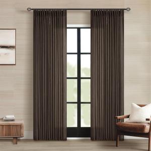 Dark Chocolate Pinch Pleated Linen Curtains 2 Panels for Living Room Bedroom Memory Training Shaped Semi Sheer Pleat Drapes with Hooks Rings Light Filtering Window Curtain 40x84
