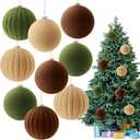 Syhood 9 Pcs 4 Inch Neutral Velvet Christmas Balls Large Velvet Xmas Tree Ornaments Balls Decorations Hanging Flocked Ornaments for Christmas Tree Home Garland Holiday Party Decor, Neutral Color