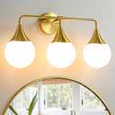 Bathroom Vanity Light Fixtures: 3-Light Mid Century Modern Bathroom Lighting Fixtures Over Mirror - Brass Gold Wall Sconce with Milky White Globe Glass for Bath Living Room