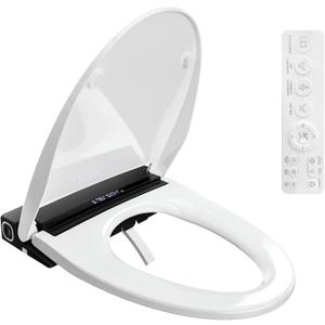 Baotree Electric Toilet Seat, Elongated Smart Heated Toilet Seat with Warm Water & Dryer, Feminine & Child Hip Wash, Wireless Remote, Self-Clean, Stainless Steel Nozzle, Adjustable Water Pressure