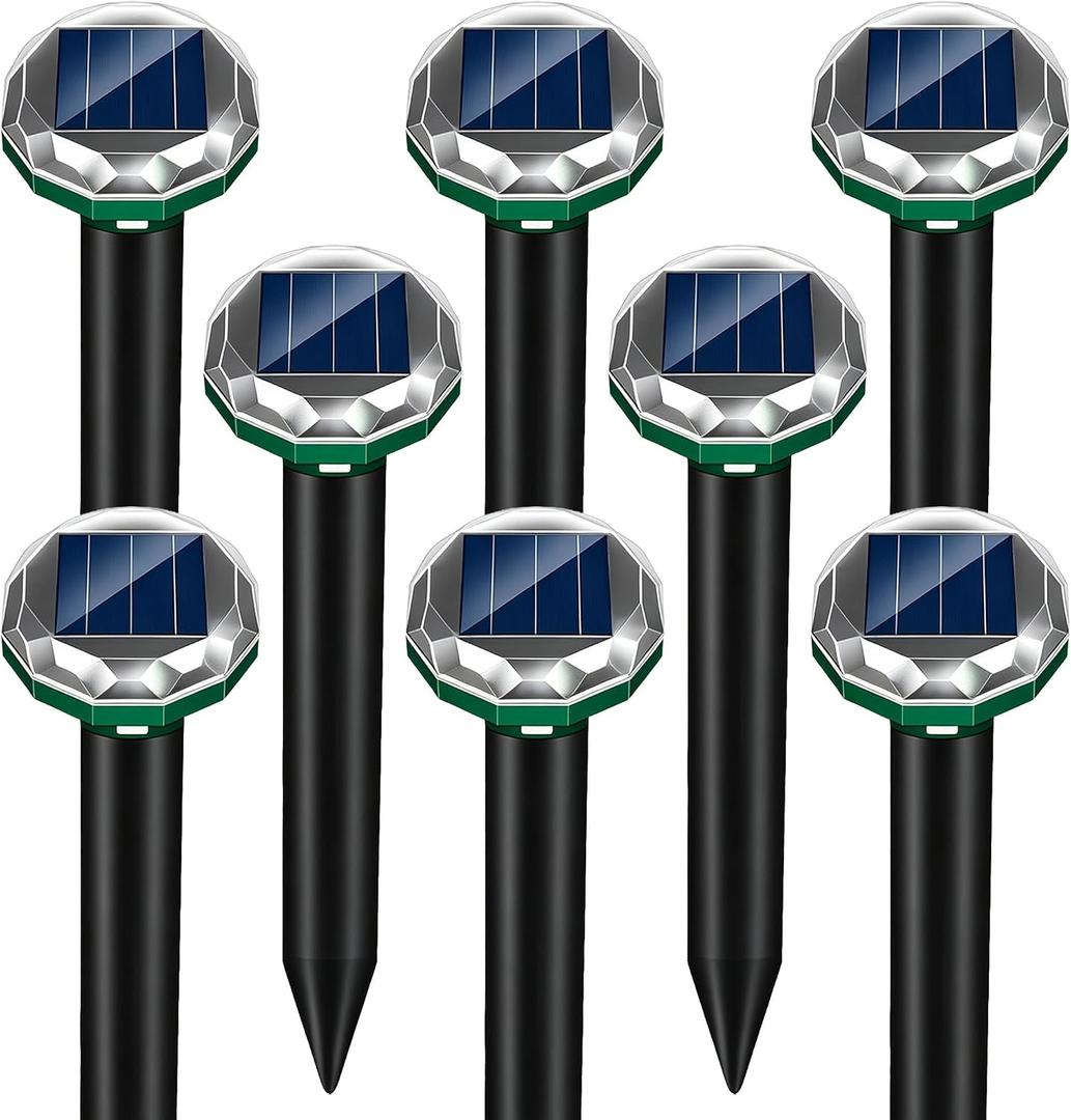 8 Pack Mole Repellent Solar Powered Gopher Repellent Ultrasonic Vole Repellent Outdoor Waterproof Spikes Repellent Rat Deterrent Groundhog,Chipmunk,Snake,Sonic Mole Stakes for Garden,Yard