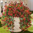 Artificial Flowers for Outdoors Faux Hanging Plants Spring Summer Decoration, 2 Pcs Fake Silk Floral Realistic Outside Flowers UV Resistant No Fade for Planter Pot Porch Patio Window Yard Decor