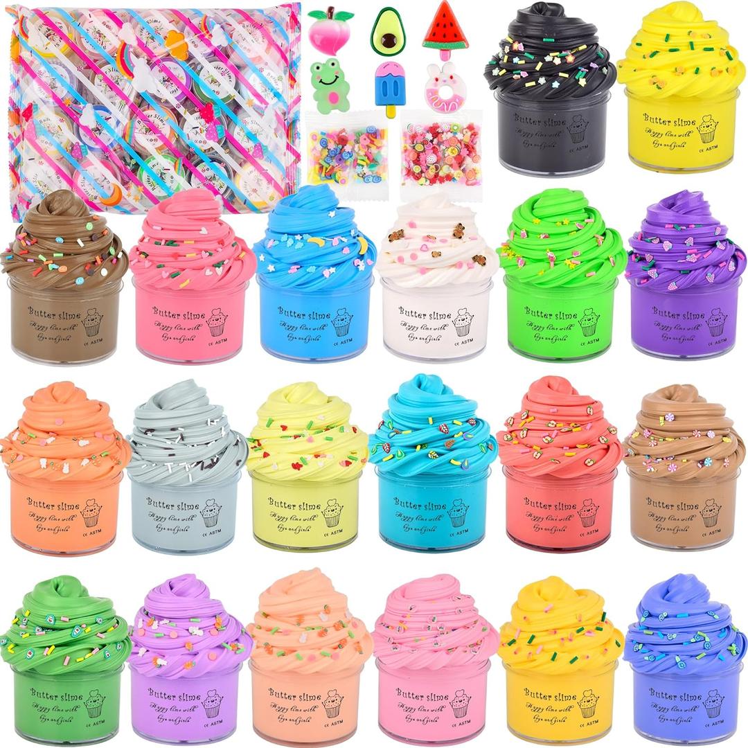 WUHUANIU 20 Packs Multicolor Butter Slime Kit, Super Stretchy & Non-Sticky, Slime Party Favors for Kids & Adults, Goodie Bag Stuffers