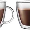 Bodum 15oz Double Wall Latte Mug, High-Heat Borosilicate Glass, Set of 2, Clear