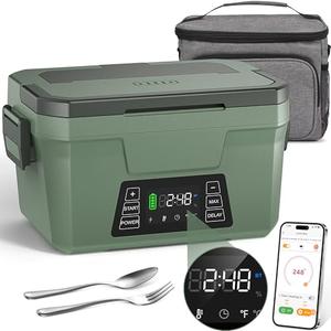 Monteka Cordless Electric Lunch Box for Adults, Rechargeable Heated Lunch Box with Scheduled Heating, Portable Food Warmer with Memory Function & Automatic Keep Warm, Christmas White Elephant Gifts