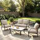 MIULEE Beige Outdoor Seat Cushion 22x22 Inch Set of 4 Waterproof & 3 Year Fade Resistant Deep Seat and Back Cushion for Patio Furniture Chair Sofa Couch with Handle and Adjustable Straps