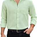 HISDERN 337 Mens Casual Shirts Long Sleeve Button Down Shirts Wrinkle Free Solid Collared Textured Shirt with Pocket (XXL)