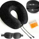 Aeris Memory Foam Travel Pillow for Airplanes - Best Airplane Neck Pillow for Long Flights - Plane Accessories Carry Bag to Save Space, Ear Plugs and Eye Mask - Perfect Flight Set & Gift (Black)