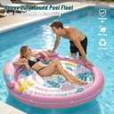 JOSEN Pool Floats Adult, Inflatable Tanning Pool - Extra Large Pool Floats for Adults Heavy Duty, Round Pool Rafts, River Lake Floaties Water Floats with Cup Holders (Pink White)