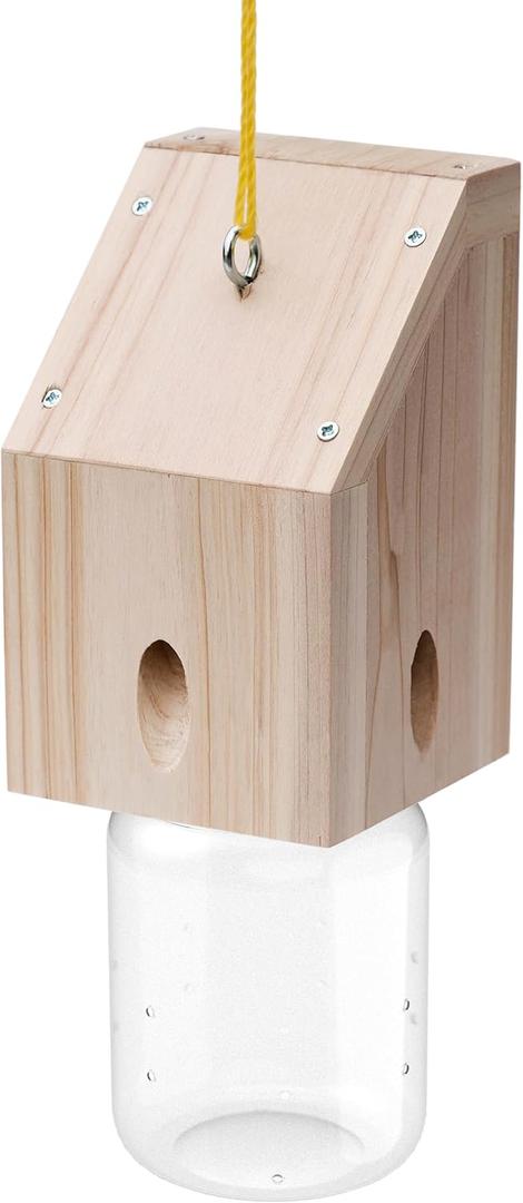 Carpenter Bee Trap for Outside - Shed Style Nature Hanging Wood Trap for Outdoor with Removable Bee Vault Plastic Jar (Pack of 1)