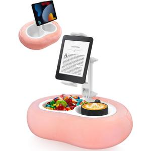 Tablet Pillow Stand, Compatible with 5"-12.9" Kindle, iPad, Phone/Tablet, Google, Samsung, 360 Rotating Phone Holder for Bed, Soft Plush Fabric, Detachable Bowl, Reading and Relaxation on Bed, Pink