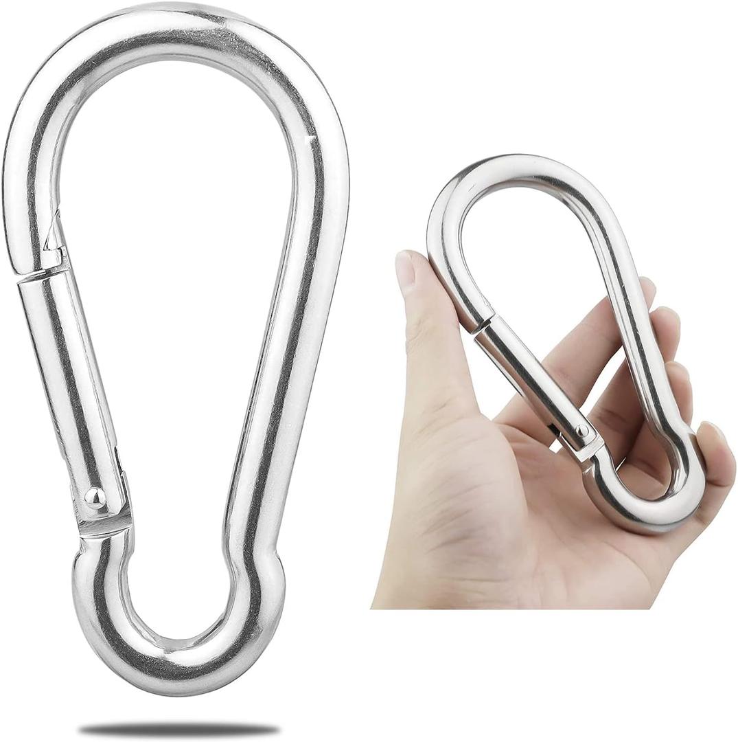 Large Spring Snap Hook Carabiner, 304 Stainless Steel Heavy Duty Carabiners Clip, Stainless Steel Spring Snaps Hooks Carabiners Outdoor (Silver)