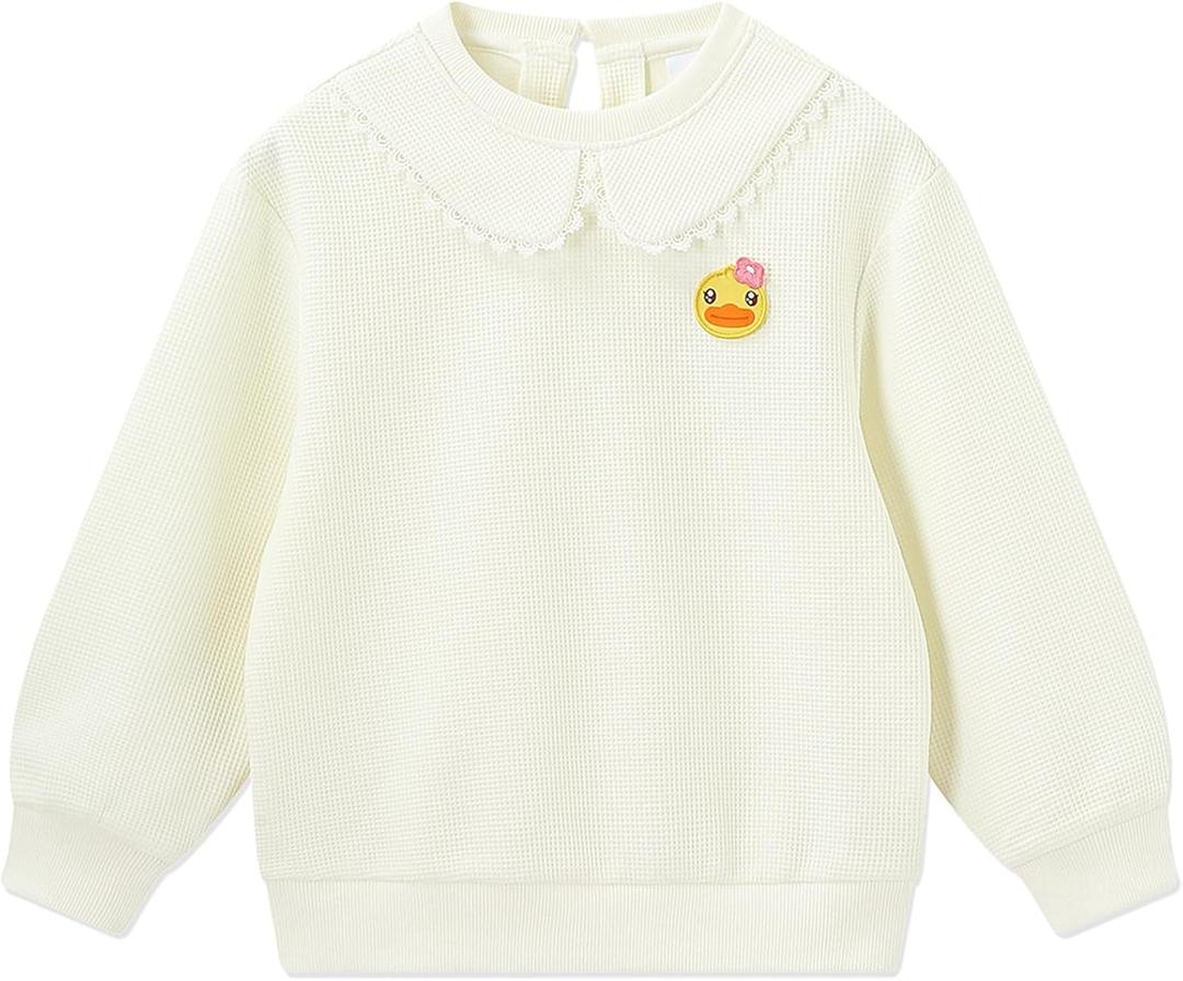 B Duck 120 Baby Girl Long Sleeve Ruffle Crewneck Pullover Sweatshirt Sweater Outfits Solid Color Casual Clothes