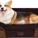 Dwanton Orthopedic Dog Bed for Medium Dogs with Gel Memory Foam, Waterproof Dog Sofa, Washable Pet Bed with Four Sided Bolster Cushion, Removable Cover & Non-Slip Bottom, 36", Brown