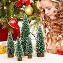 AerWo 5Pcs Mini Christmas Trees - Flocked Bottle Brush Trees With Wooden Bases for Tabletop Decor, Winter Holiday Table Decorations, Village Crafts
