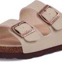 Women's Cork Footbed Slide Sandal, Arch Support Summer Outdoor Sandals with Adjustable Buckle (9, Stone)