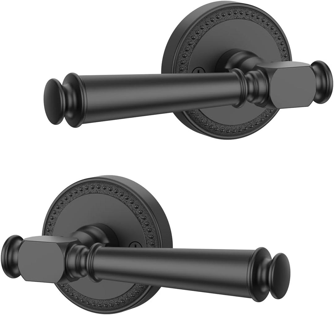 Amerdeco 2 Pack Matte Black Dummy Door Handles, Decorative Non-Turning Door Lever with Door Knobs for Closet, French Double Doors, Pantries & Interior Push/Pull Doors.AM0034