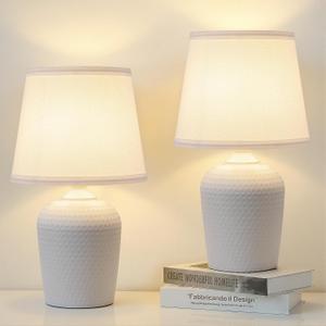 Sucolite 16'' Table Lamps Set of 2, Bedside Nightstand Lamps for Bedroom Kids Room, Cute Desk Lamps with Studded Texture Base for Reading Nursery Living Room Office, White