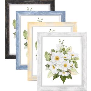 AAQ 8x10 Picture Frames Set of 4, Rustic Farmhouse Photo Frame with HD Plastic Cover,8x10 without Mat or 5x7 with Mat for Wall or Tabletop Display Home Office Gift (Multicolour)