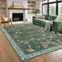 Mushroom Washable 8x10 Rug for Living Room Non Slip 8 x 10 Rug for Bedroom with Rubber Back Soft Low-Pile Stain Resistant Foldable Large Carpet for Office Nursery Dining Room Green