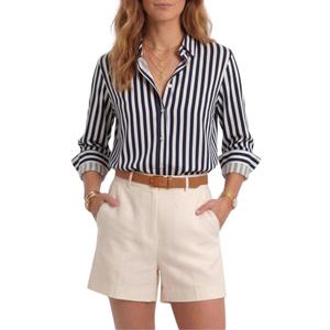 Womens Long Sleeve Button Down Shirt, Classic Blouse with Pearl Buttons, Casual & Dressy Tops for Women (White, L)