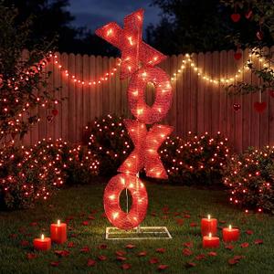 Zonon Valentines Day Lighted Decorations Yard Signs, 42 Inch Red Letter Lawn Decorations Outdoor Valentines Decor for Valentine's Day Wedding Anniversary Indoor Outdoor Lawn Backyard Garden Decor