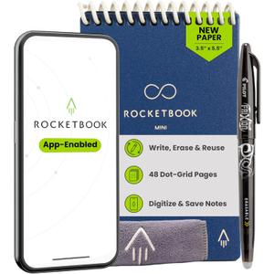 Rocketbook Mini Reusable Smart Notepad, Pocket Size On-The-Go Notebook, 3.5x5.5, Navy Blue (Pack of 1)