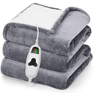 Heated Blanket Electric Throw, Heating Blanket Fleece Soft Sherpa Blanket,Gifts for Grandma Mom Seniors, Misty Grey, 127x152 cm