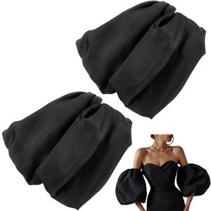 GORGECRAFT 1 Pair Black Satin Short Bridal Sleeve Removable Puff Sleeves Handmade Detachable Elegant Wedding Accessories Sleeve Covers for Wedding Dress Bridal Accessories 9.1x7.5 inch