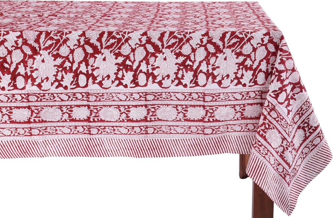 ATOSII Meraki Red 100% Cotton Tablecloth, Handblock Print Rectangle Table Cover for Kitchen Dining I Tabletop Linen I Parties, Thanksgiving, Christmas, Wedding, Fall Table Cloth 60 X 90 Inches