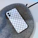 Cold Gray Checkered Print Phone Case Compatible with iPhone 13 Pro 6.1 inch Chessboard Soft Slim Thin ins Frame Design Girls Women Stylish IMD Protective Back Cover Casing(Grey Chessboard)