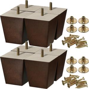 Hoteam Set of 8 Wood Furniture Legs 3 Inch Square Furniture Couch Sofa Dresser Legs Mid-Century Chair Feet Sofa Replacement Parts for Sideboard Recliner Coffee Table DIY Projects Living Room (Brown)